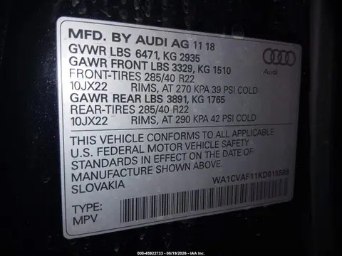 2019 Audi Q8 55 Premium VIN WA1CVAF11KD015598 фото 9