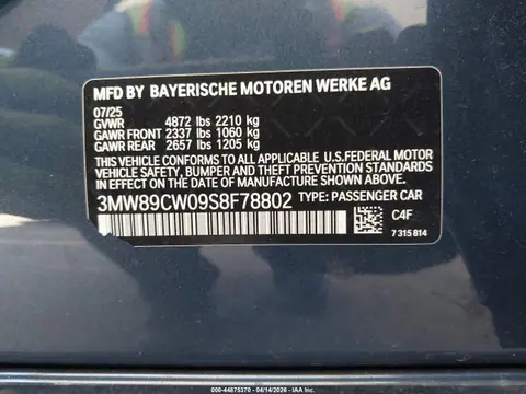 2025 BMW 330i Xdrive VIN 3MW89CW09S8F78802 фото 9