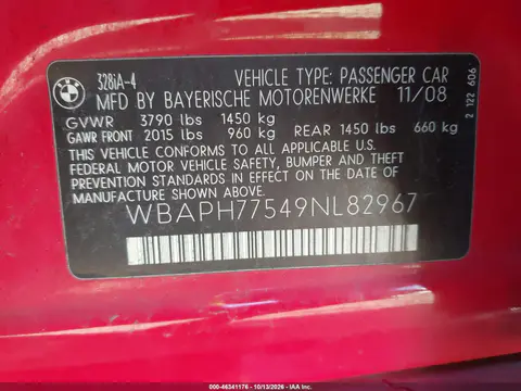 2009 BMW 328I VIN WBAPH77549NL82967 фото 10