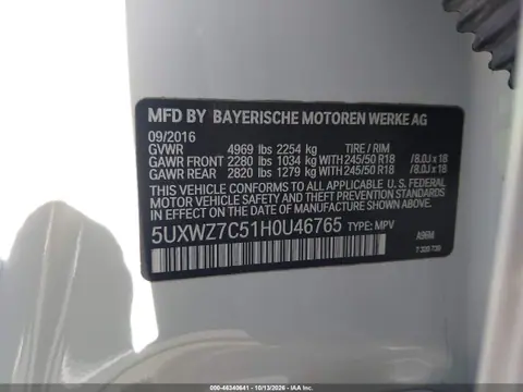 5UXWZ7C51H0U46765 — 2017 BMW X3, Естественный износ, фото до ремонта