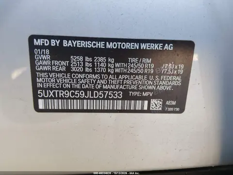 2018 BMW X3 xDrive30I VIN 5UXTR9C59JLD57533 фото 10