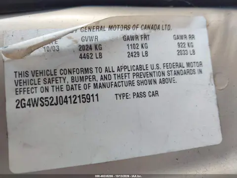2004 Buick Century VIN 2G4WS52J041215911 фото 10