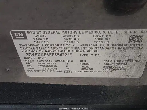 2015 Cadillac Srx Standard VIN 3GYFNAE38FS542219 фото 9