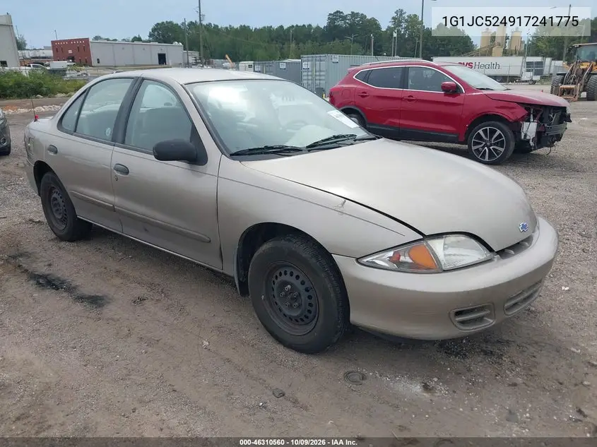 2001 Chevrolet Cavalier VIN 1G1JC524917241775 фото 1