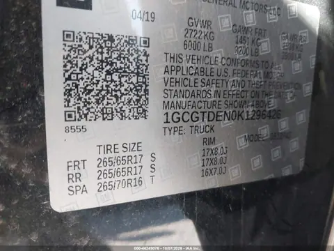 2019 Chevrolet Colorado Z71 VIN 1GCGTDEN0K1296426 фото 10