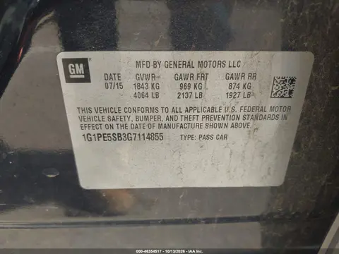 1G1PE5SB3G7114855 — 2016 Chevrolet Cruze, Передняя часть, фото до ремонта