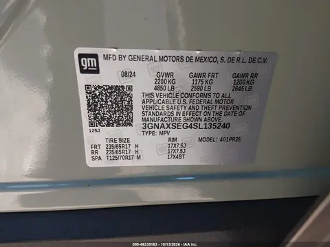 2025 Chevrolet Equinox Awd Activ VIN 3GNAXSEG4SL135240 фото 10