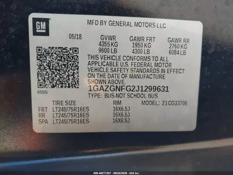 2018 Chevrolet Express 3500 Ls VIN 1GAZGNFG2J1299631 фото 9