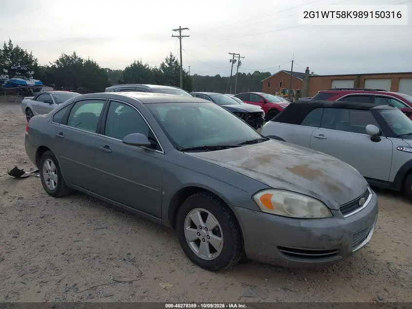 2008 Chevrolet Impala Lt VIN 2G1WT58K989150316 фото 2