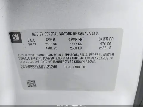 2011 Chevrolet Impala Lt VIN 2G1WB5EK5B1121246 фото 10