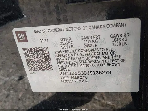 2018 Chevrolet Impala 1Lt VIN 2G1105S39J9136278 фото 10