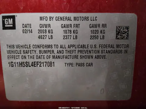 2014 Chevrolet Malibu 1Lz VIN 1G11H5SL4EF217081 фото 10