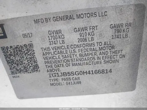 2017 Chevrolet Sonic Ls Auto VIN 1G1JB5SG0H4166814 фото 10