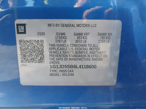 2020 Chevrolet Sonic Fwd Lt VIN 1G1JD5SB6L4118600 фото 10