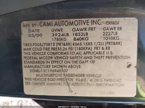 2000 Chevrolet Tracker Hard Top VIN 2CNBJ13C1Y6940307 фото 10