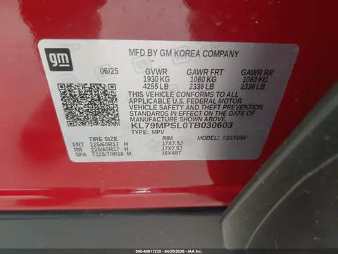 2026 Chevrolet Trailblazer Fwd Lt VIN KL79MPSL0TB030603 фото 9