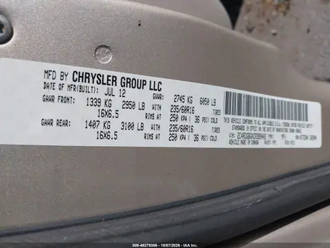 2012 Dodge Grand Caravan Se/Avp VIN 2C4RDGBGXCR389402 фото 10