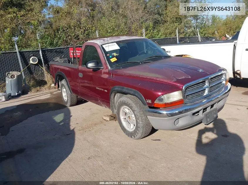 2000 Dodge Dakota Slt/Sport VIN 1B7FL26X9YS643108 фото 2