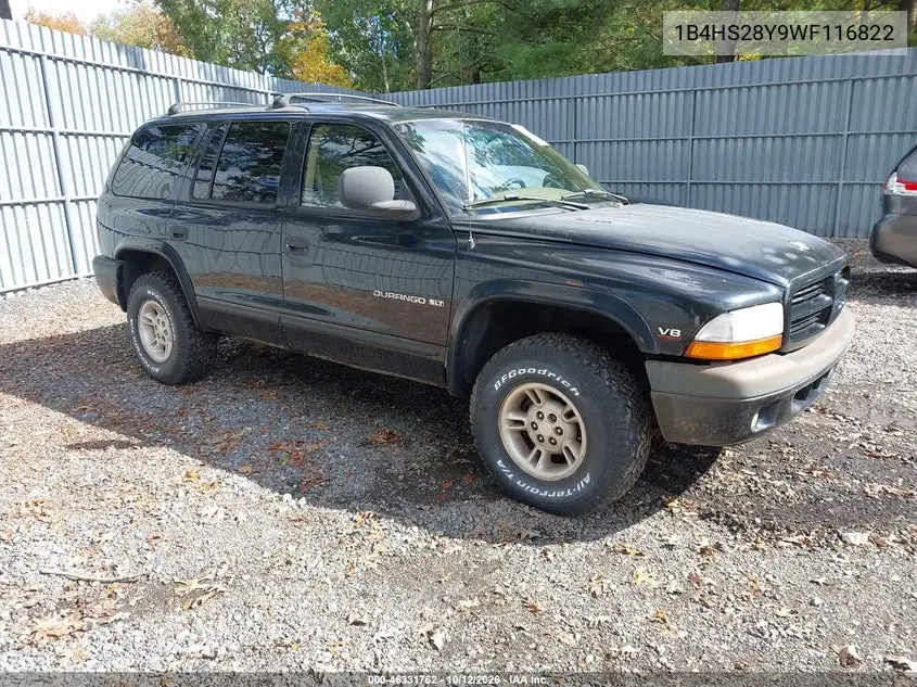 1B4HS28Y9WF116822 — 1998 Dodge Durango, фото 2 с аукциона IAAI 14.10.2026, Сзади слева