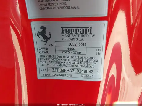 2020 Ferrari Portofino VIN ZFF89FPA3L0249943 фото 9
