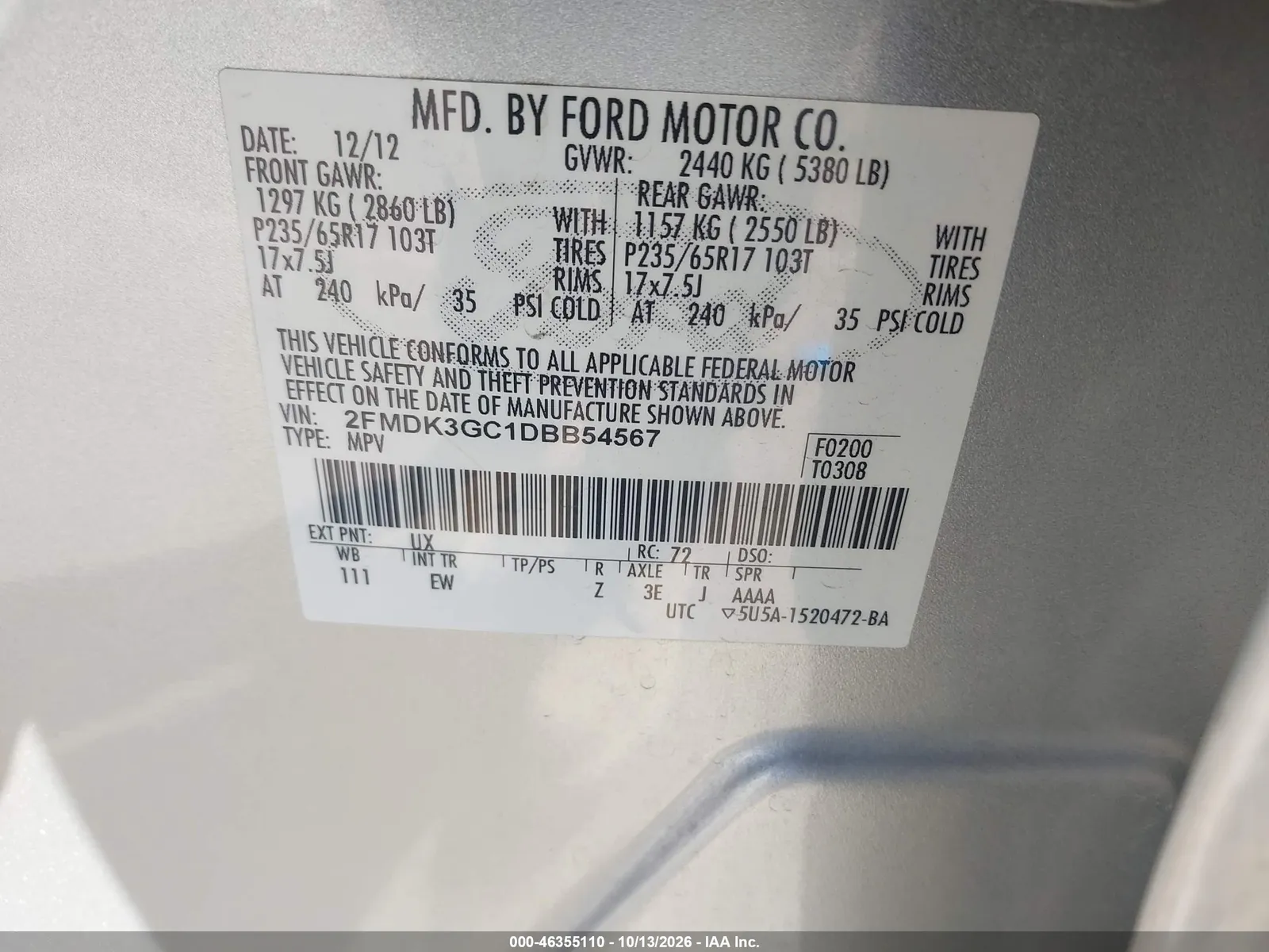 2013 Ford Edge Se VIN 2FMDK3GC1DBB54567 фото 10