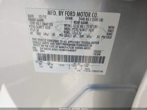 2FMDK3GC1DBB54567 — 2013 Ford EDGE, Передняя часть, фото до ремонта