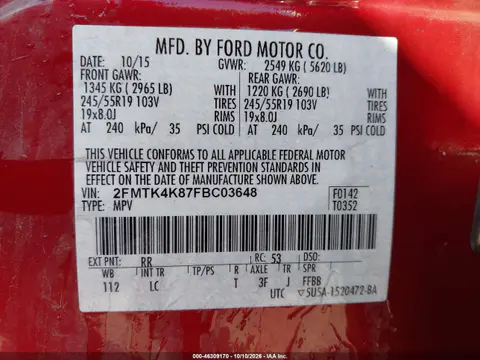 2015 Ford Edge Titanium VIN 2FMTK4K87FBC03648 фото 10
