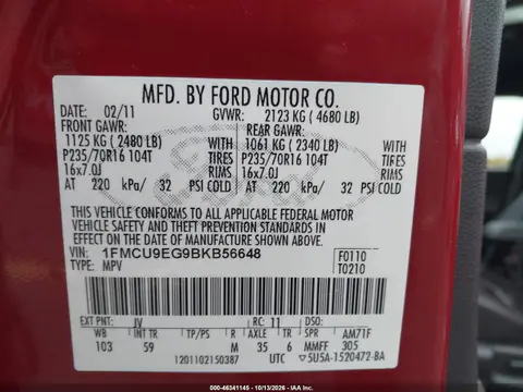 2011 Ford Escape Limited VIN 1FMCU9EG9BKB56648 фото 10