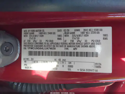 2020 Ford Escape Se VIN 1FMCU9G64LUA74630 фото 10