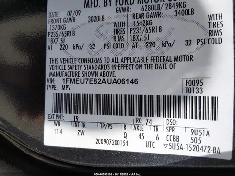 2010 Ford Explorer Eddie Bauer VIN 1FMEU7E82AUA06146 фото 10