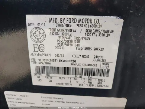2014 Ford Explorer Sport VIN 1FM5K8GT1EGB55326 фото 10
