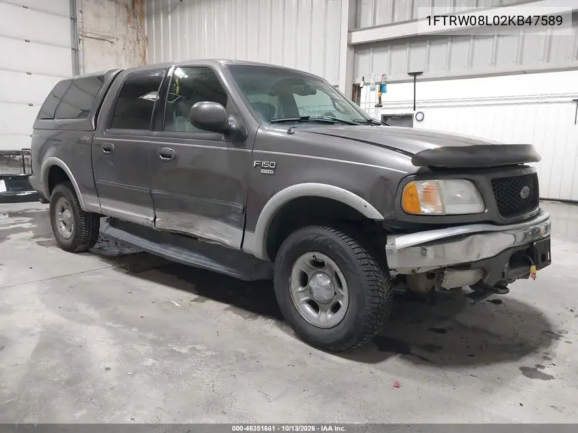 1FTRW08L02KB47589 Ford F-150 2002 — повреждение Кража, фото до ремонта