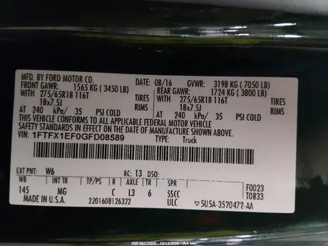2016 Ford F-150 Xlt VIN 1FTFX1EF0GFD08589 фото 10