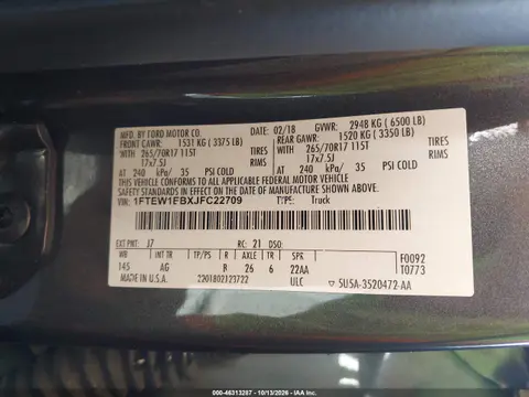 2018 Ford F-150 Xl VIN 1FTEW1EBXJFC22709 фото 10