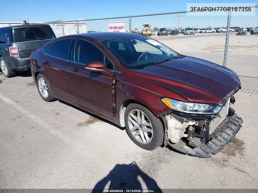 3FA6P0H77GR187356 — 2016 Ford Fusion, фото 2 с аукциона IAAI, Передняя часть