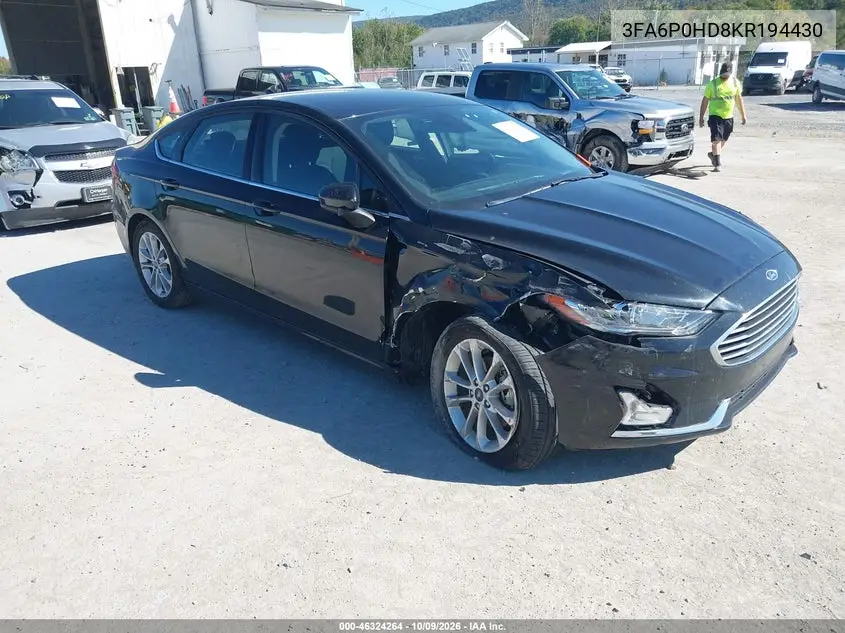 2019 Ford Fusion Se VIN 3FA6P0HD8KR194430 фото 2