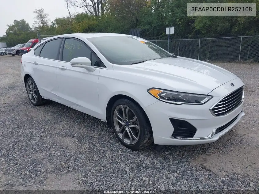 2020 Ford Fusion Sel VIN 3FA6P0CD0LR257108 фото 1