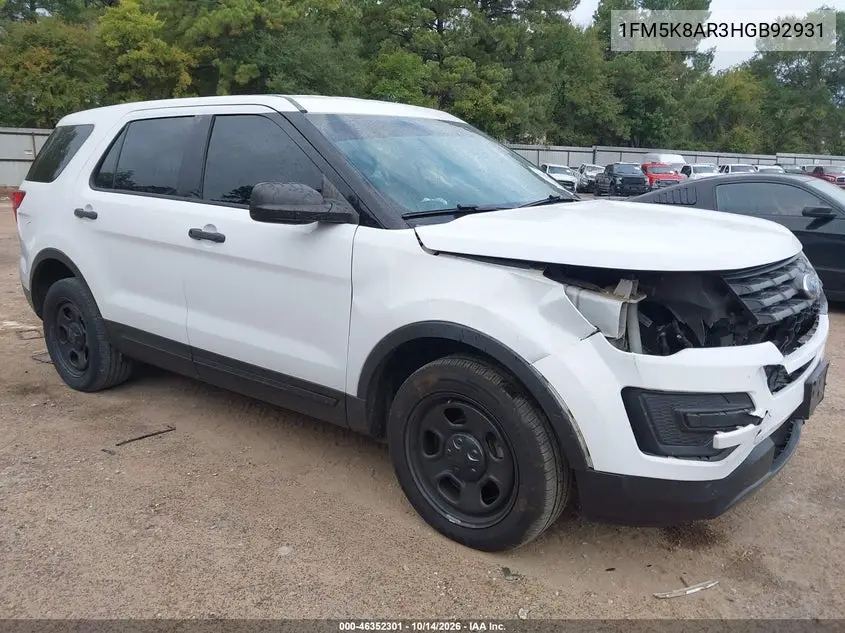 1FM5K8AR3HGB92931 — 2017 Ford Police, фото 2 с аукциона IAAI, Правый бок