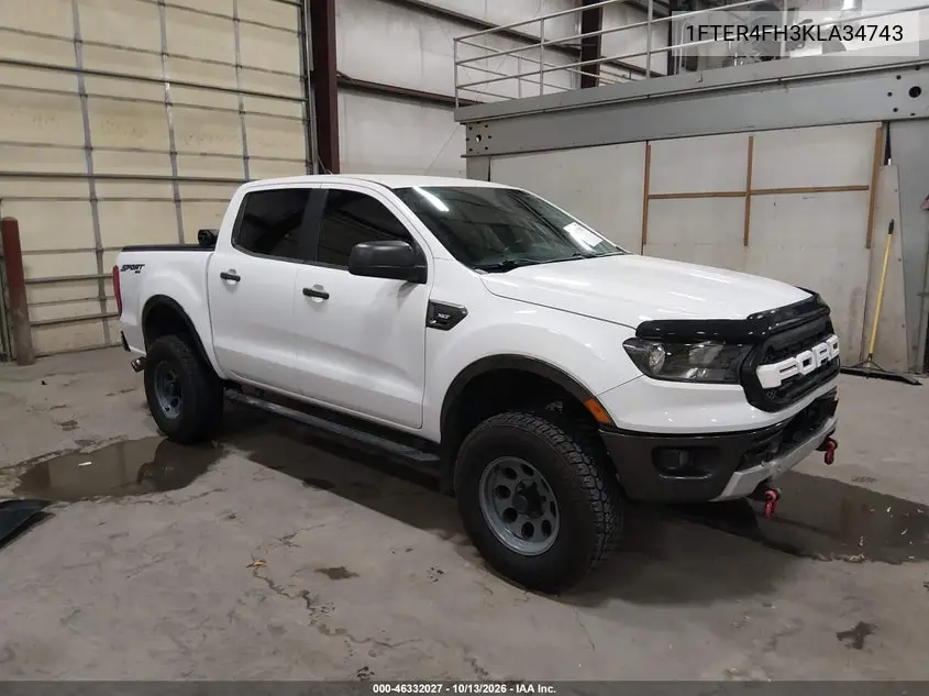 1FTER4FH3KLA34743 — 2019 Ford Ranger, фото 2 с аукциона IAAI, Передняя и задняя части