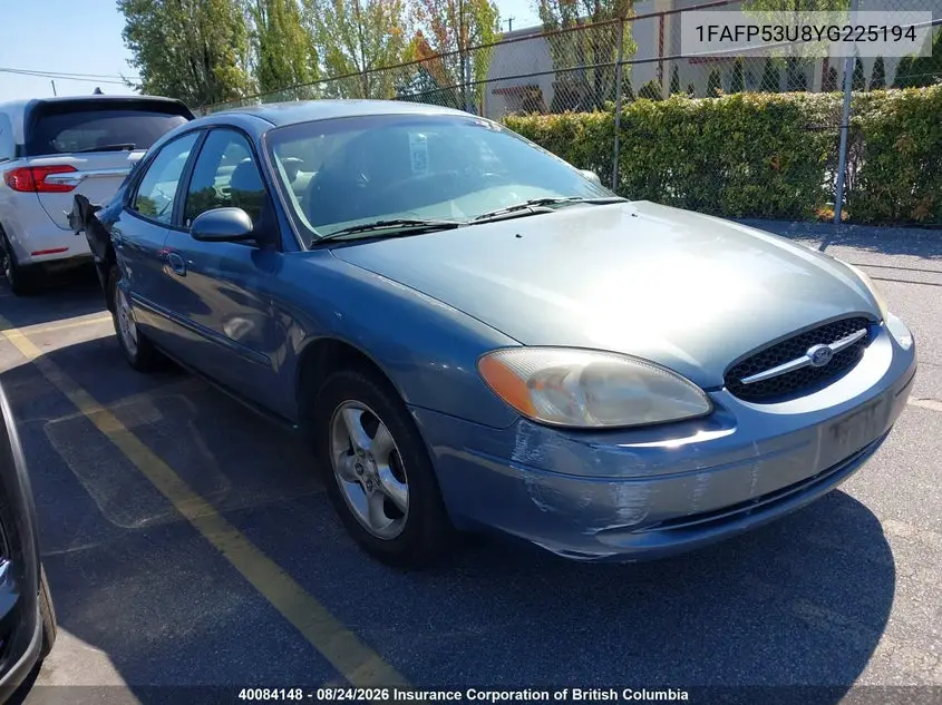 2000 Ford Taurus Se VIN 1FAFP53U8YG225194 фото 1