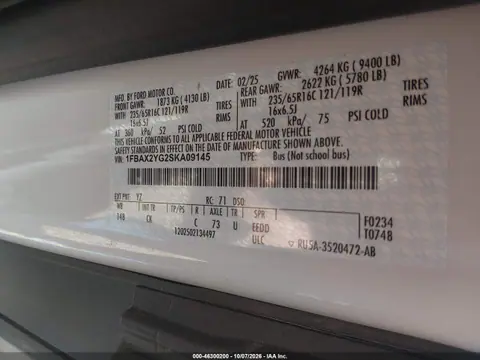 2025 Ford Transit-350 Passenger Van Xlt VIN 1FBAX2YG2SKA09145 фото 9