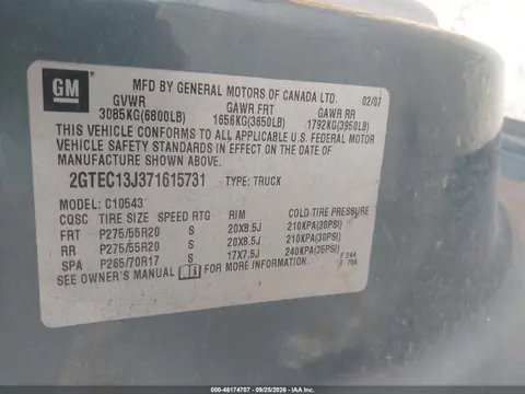 2007 GMC Sierra 1500 Sle2 VIN 2GTEC13J371615731 фото 10