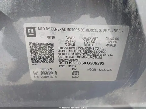 2019 GMC Sierra 1500 Slt VIN 3GTU9DED5KG306393 фото 10