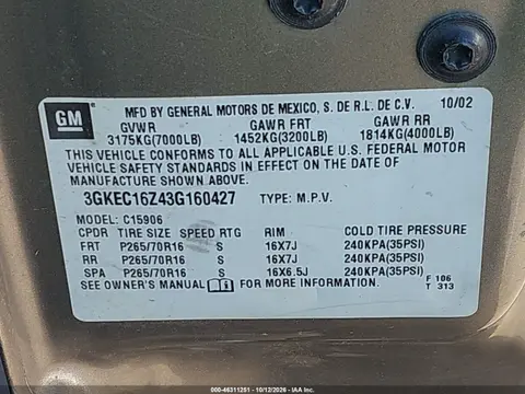 2003 GMC Yukon Xl 1500 Slt VIN 3GKEC16Z43G160427 фото 10