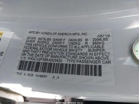 2019 Honda Accord Ex-l 2.0t VIN 1HGCV2F59KA023420 фото 9