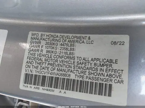2022 Honda Accord Sport Special Edition VIN 1HGCV1F4XNA068808 фото 9