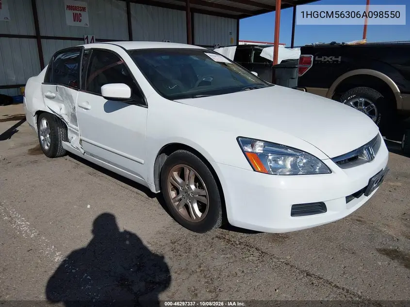 2006 Honda Accord 2.4 Se VIN 1HGCM56306A098550 фото 2