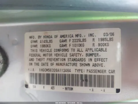 2006 Honda Accord 2.4 Se VIN 1HGCM56326A112464 фото 10