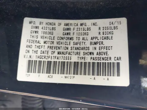 2015 Honda Accord Sport VIN 1HGCR2F57FA170555 фото 10
