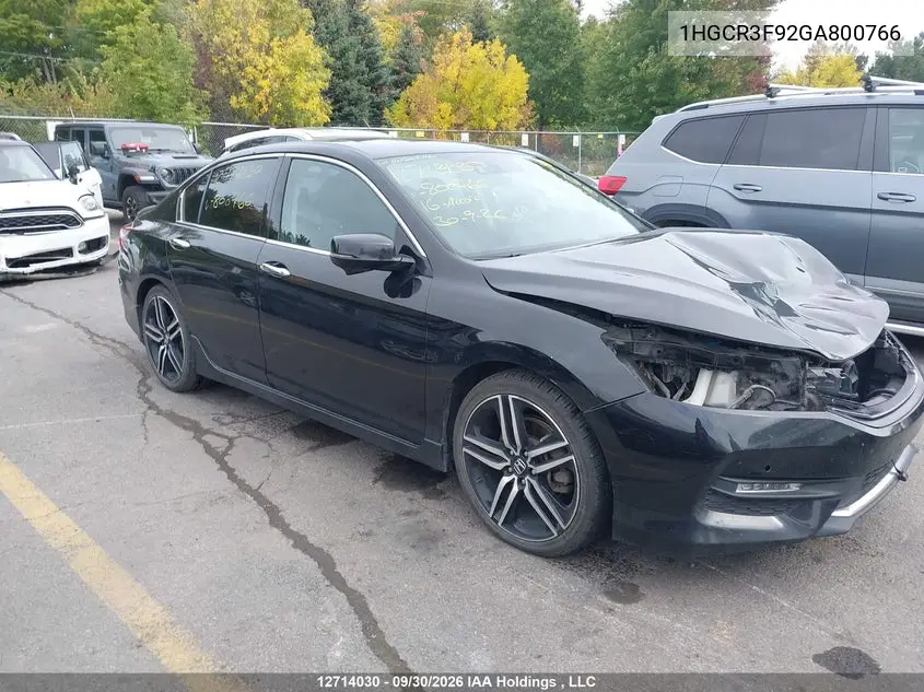 2016 Honda Accord Touring VIN 1HGCR3F92GA800766 фото 2